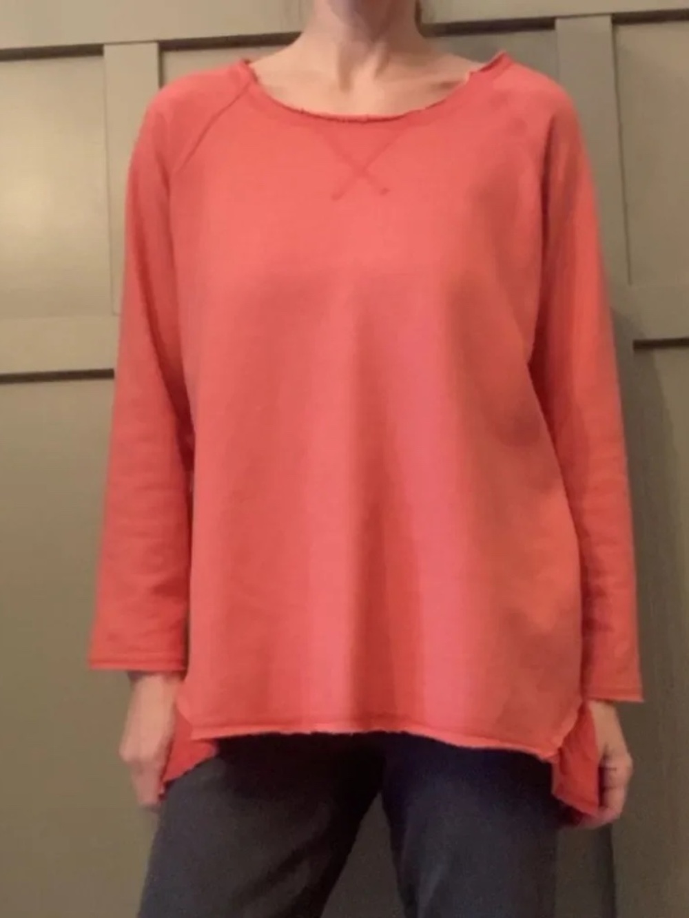Soft Surroundings Layered Back Panel Crew Neck Pullover Sweatshirt Top Coral PM